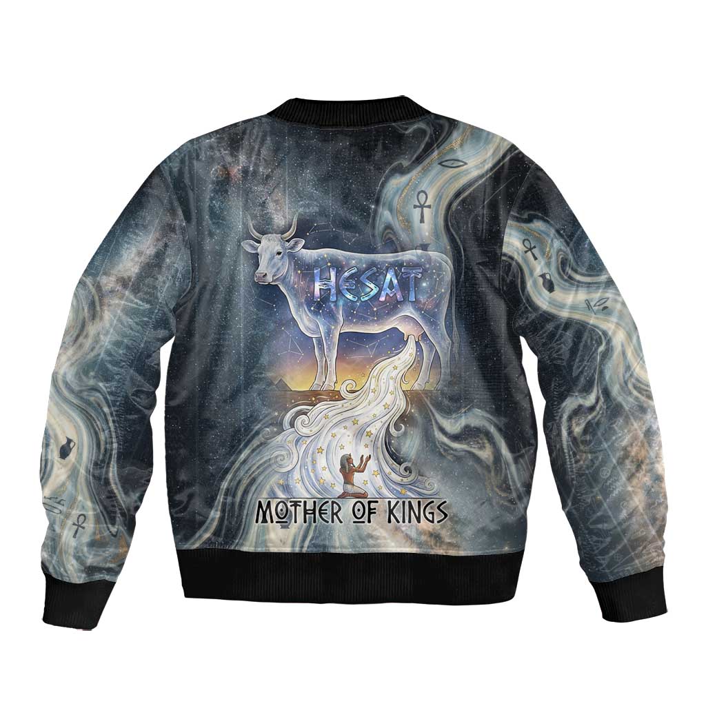 Hesat Celestial Cow Egyptian Bomber Jacket with Mythic Sky Motif in Cosmic Theme