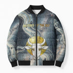 Hesat Celestial Cow Egyptian Bomber Puffer Jacket with Mythic Sky Motif in Cosmic Theme