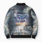 Hesat Celestial Cow Egyptian Bomber Puffer Jacket with Mythic Sky Motif in Cosmic Theme
