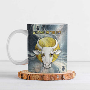 Hesat Celestial Cow Egyptian Ceramic Mug with Mythic Sky Motif in Cosmic Theme