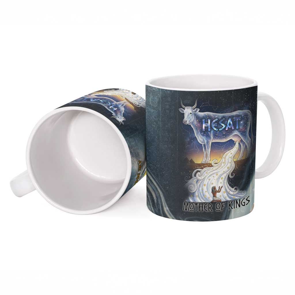 Hesat Celestial Cow Egyptian Ceramic Mug with Mythic Sky Motif in Cosmic Theme