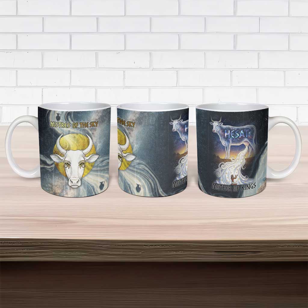 Hesat Celestial Cow Egyptian Ceramic Mug with Mythic Sky Motif in Cosmic Theme