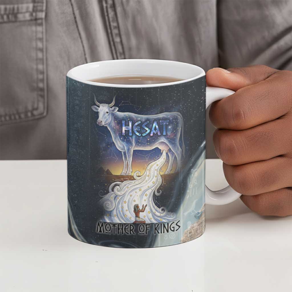 Hesat Celestial Cow Egyptian Ceramic Mug with Mythic Sky Motif in Cosmic Theme