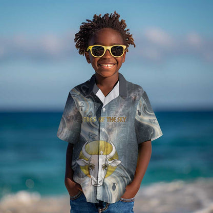 Hesat Celestial Cow Egyptian Kid Hawaiian Shirt with Mythic Sky Motif in Cosmic Theme