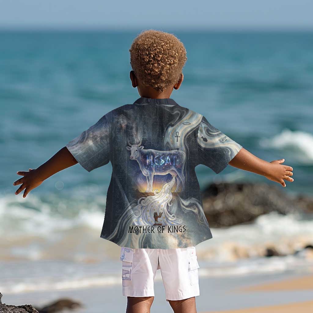 Hesat Celestial Cow Egyptian Kid Hawaiian Shirt with Mythic Sky Motif in Cosmic Theme