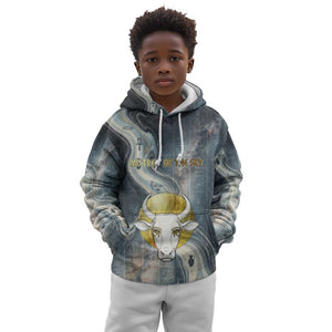 Hesat Celestial Cow Egyptian Kid Hoodie with Mythic Sky Motif in Cosmic Theme