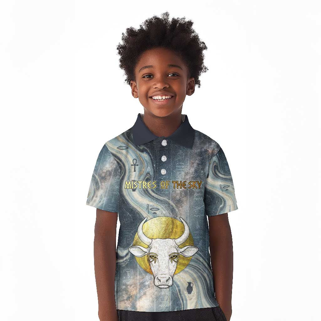 Hesat Celestial Cow Egyptian Kid Polo Shirt with Mythic Sky Motif in Cosmic Theme