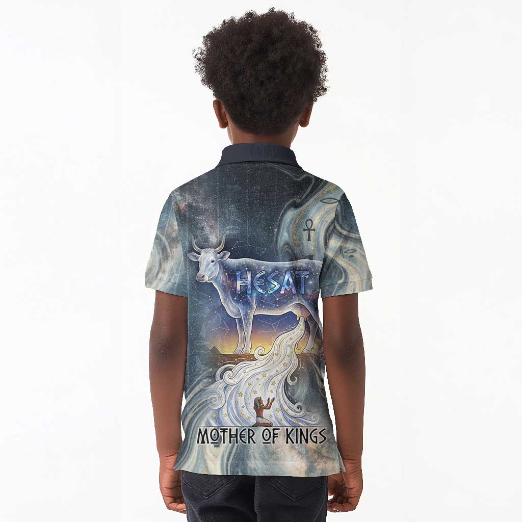 Hesat Celestial Cow Egyptian Kid Polo Shirt with Mythic Sky Motif in Cosmic Theme