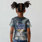 Hesat Celestial Cow Egyptian Kid T shirt with Mythic Sky Motif in Cosmic Theme