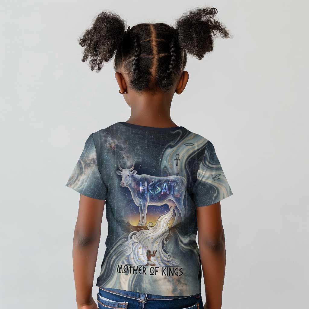 Hesat Celestial Cow Egyptian Kid T shirt with Mythic Sky Motif in Cosmic Theme