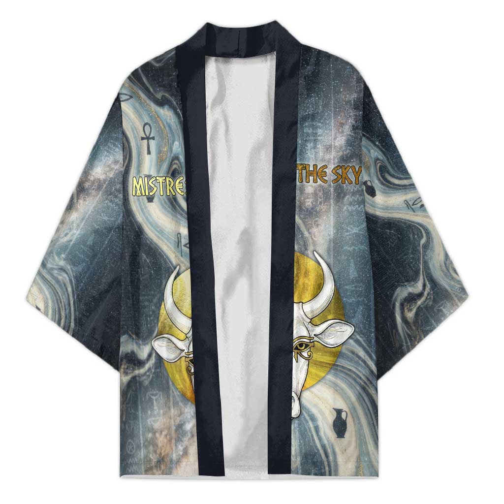 Hesat Celestial Cow Egyptian Kimono with Mythic Sky Motif in Cosmic Theme