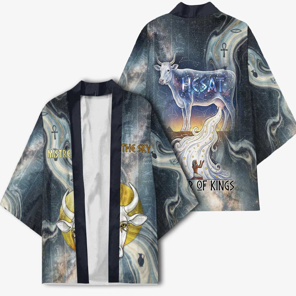 Hesat Celestial Cow Egyptian Kimono with Mythic Sky Motif in Cosmic Theme