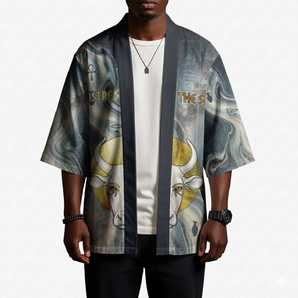 Hesat Celestial Cow Egyptian Kimono with Mythic Sky Motif in Cosmic Theme