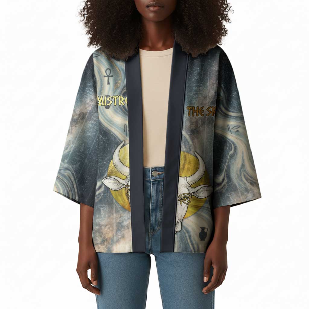 Hesat Celestial Cow Egyptian Kimono with Mythic Sky Motif in Cosmic Theme