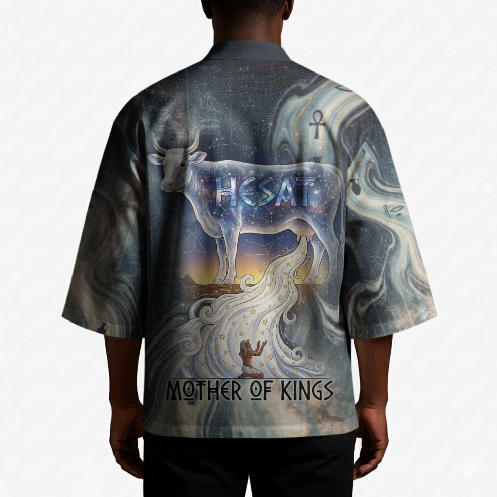 Hesat Celestial Cow Egyptian Kimono with Mythic Sky Motif in Cosmic Theme
