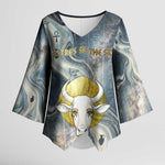 Hesat Celestial Cow Egyptian Kimono Sleeve Blouse with Mythic Sky Motif in Cosmic Theme