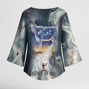 Hesat Celestial Cow Egyptian Kimono Sleeve Blouse with Mythic Sky Motif in Cosmic Theme