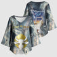 Hesat Celestial Cow Egyptian Kimono Sleeve Blouse with Mythic Sky Motif in Cosmic Theme