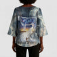 Hesat Celestial Cow Egyptian Kimono Sleeve Blouse with Mythic Sky Motif in Cosmic Theme