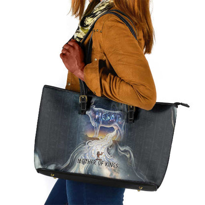 Hesat Celestial Cow Egyptian Leather Tote Bag with Mythic Sky Motif in Cosmic Theme