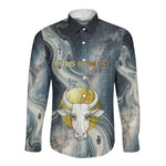 Hesat Celestial Cow Egyptian Long Sleeve Button Shirt with Mythic Sky Motif in Cosmic Theme