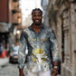 Hesat Celestial Cow Egyptian Long Sleeve Button Shirt with Mythic Sky Motif in Cosmic Theme