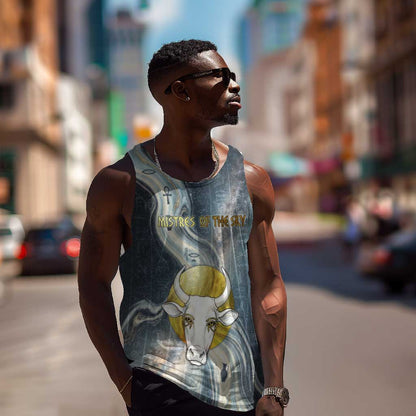 Hesat Celestial Cow Egyptian Men Tank Top with Mythic Sky Motif in Cosmic Theme