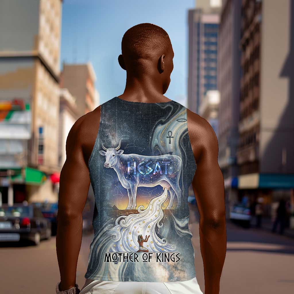 Hesat Celestial Cow Egyptian Men Tank Top with Mythic Sky Motif in Cosmic Theme