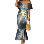 Hesat Celestial Cow Egyptian Mermaid Dress with Mythic Sky Motif in Cosmic Theme