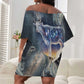 Hesat Celestial Cow Egyptian Off Shoulder Short Dress with Mythic Sky Motif in Cosmic Theme