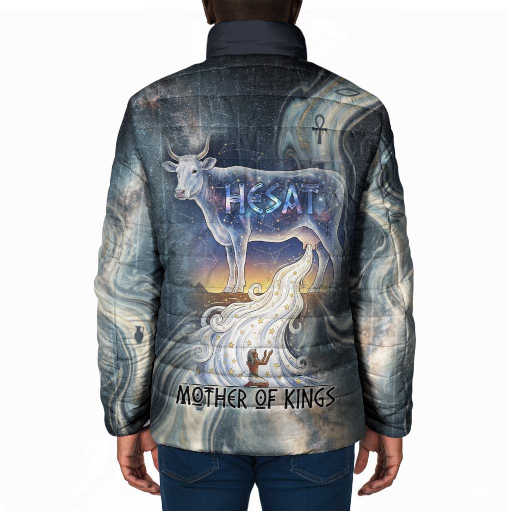 Hesat Celestial Cow Egyptian Padded Jacket with Mythic Sky Motif in Cosmic Theme