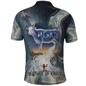 Hesat Celestial Cow Egyptian Polo Shirt with Mythic Sky Motif in Cosmic Theme