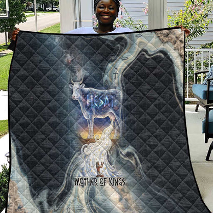 Hesat Celestial Cow Egyptian Quilt with Mythic Sky Motif in Cosmic Theme