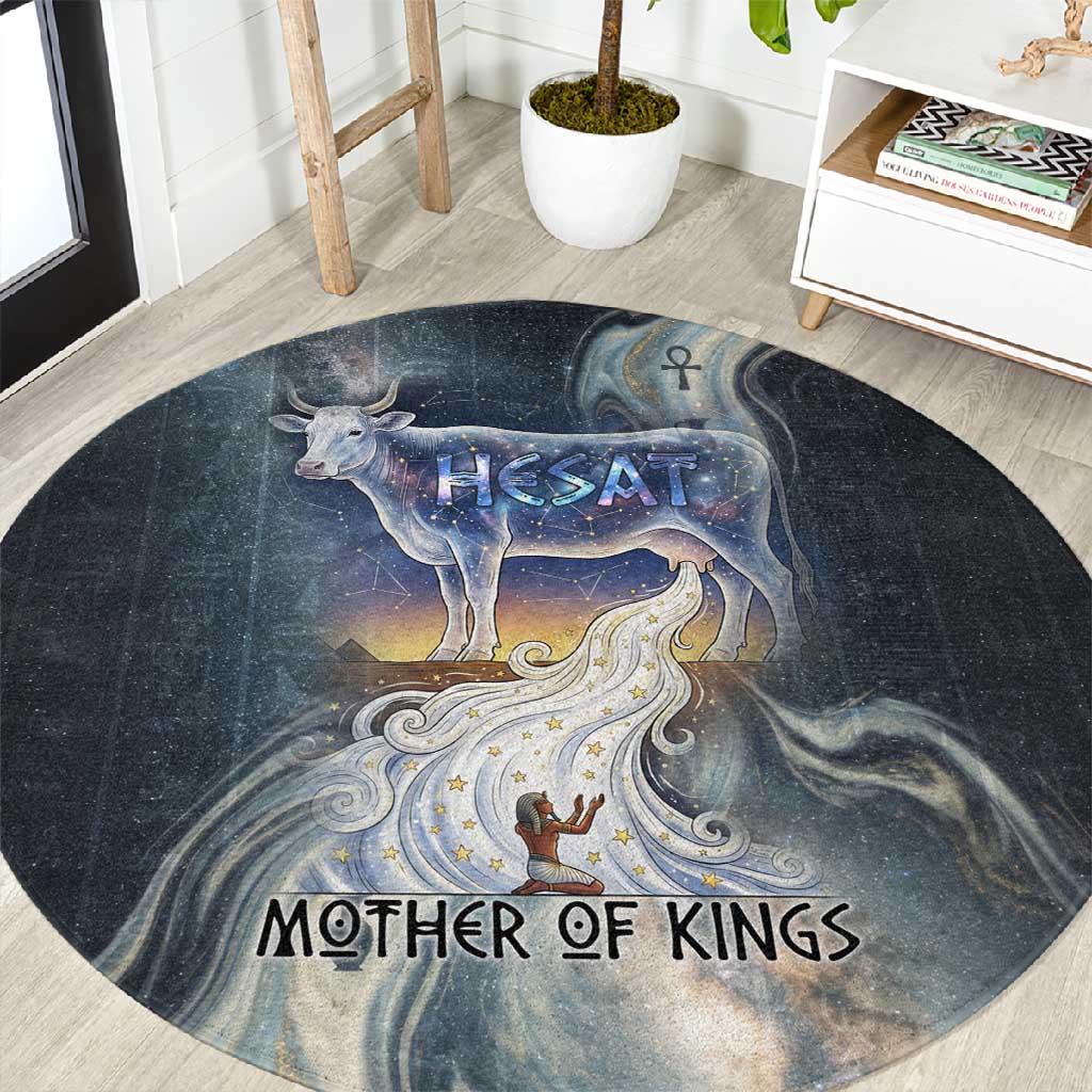 Hesat Celestial Cow Egyptian Round Carpet with Mythic Sky Motif in Cosmic Theme