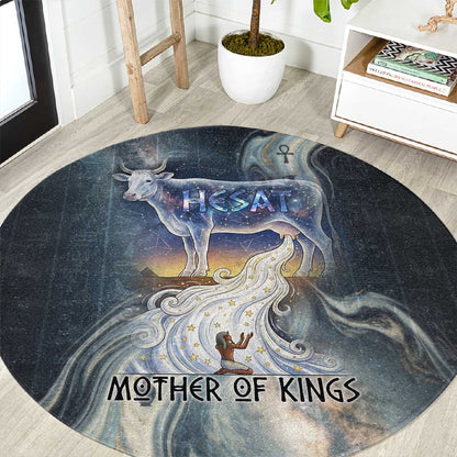 Hesat Celestial Cow Egyptian Round Carpet with Mythic Sky Motif in Cosmic Theme