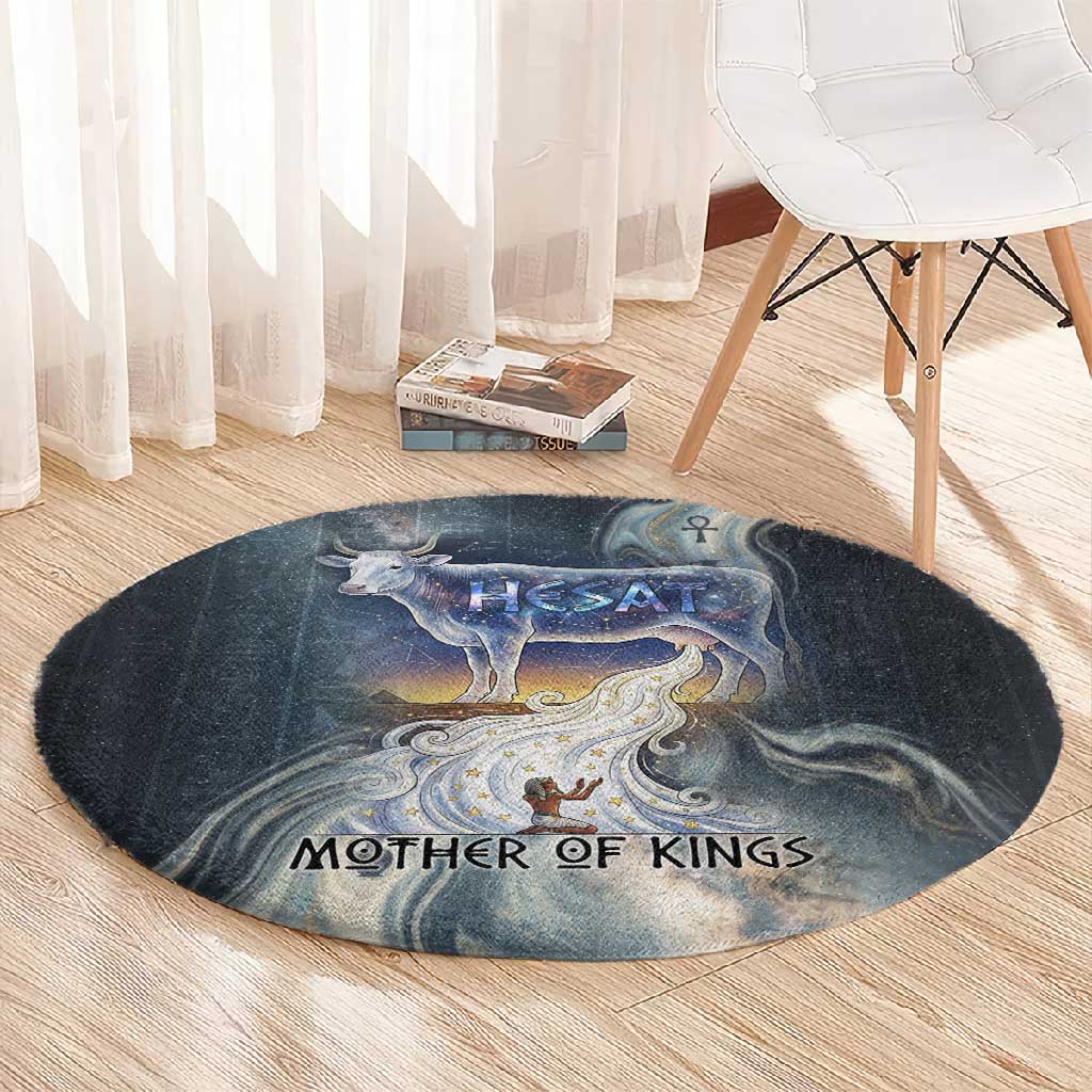 Hesat Celestial Cow Egyptian Round Carpet with Mythic Sky Motif in Cosmic Theme