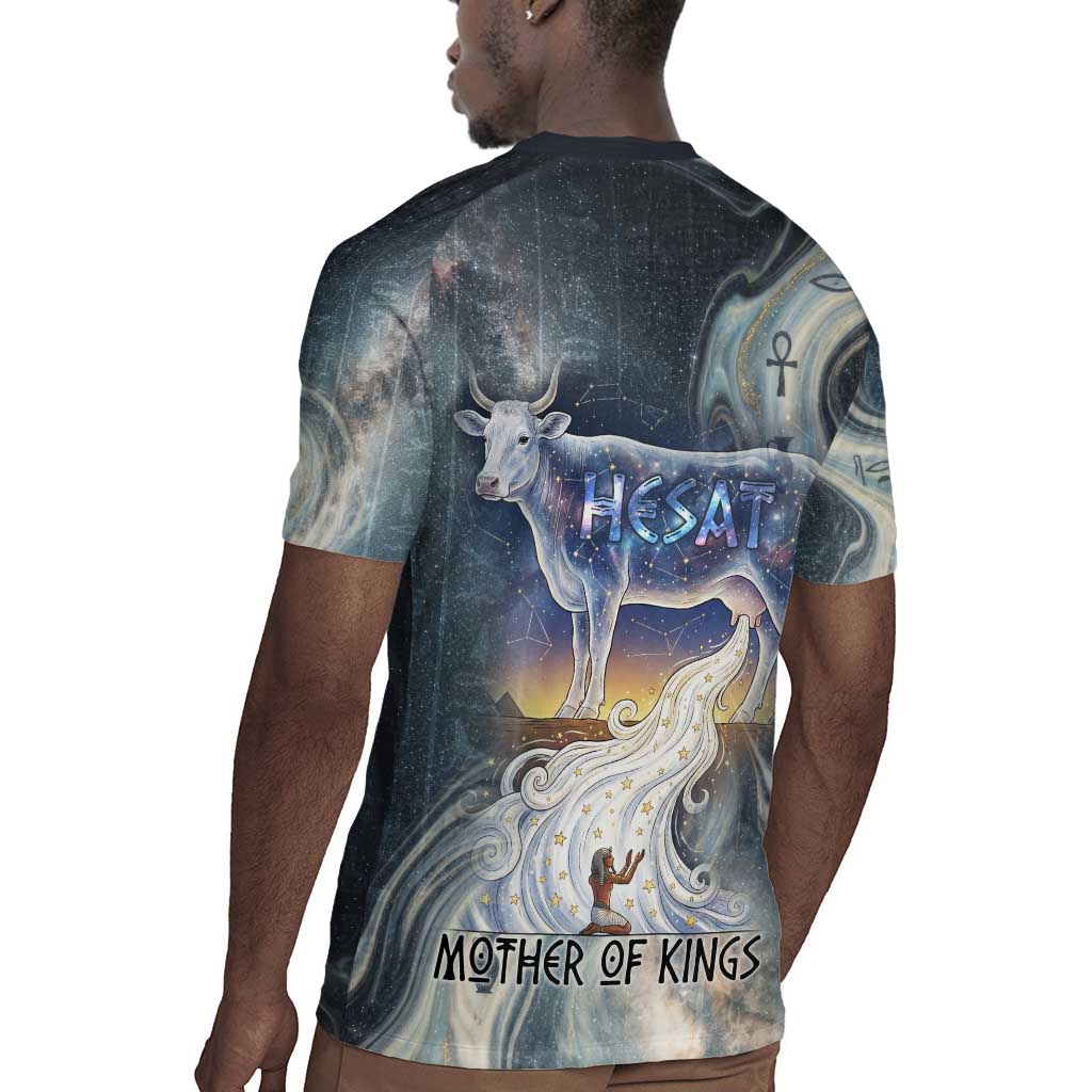 Hesat Celestial Cow Egyptian Rugby Jersey with Mythic Sky Motif in Cosmic Theme