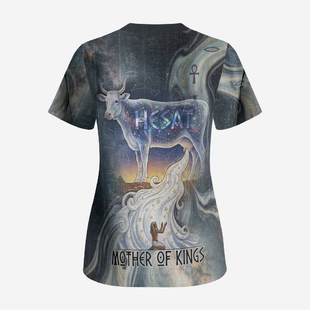 Hesat Celestial Cow Egyptian Scrub Top with Mythic Sky Motif in Cosmic Theme
