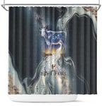 Hesat Celestial Cow Egyptian Shower Curtain with Mythic Sky Motif in Cosmic Theme