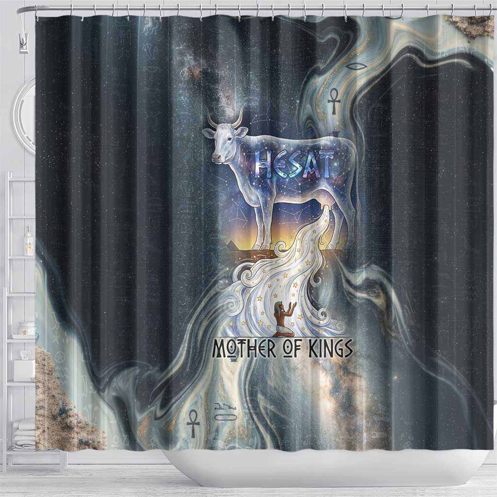 Hesat Celestial Cow Egyptian Shower Curtain with Mythic Sky Motif in Cosmic Theme