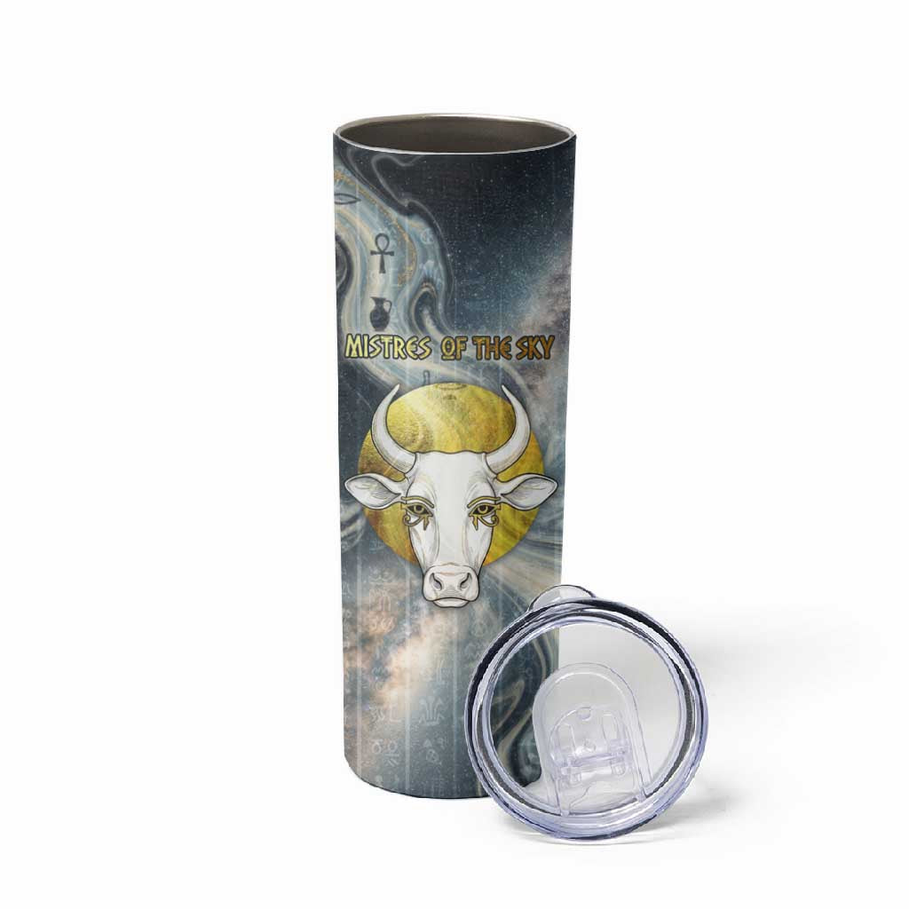 Hesat Celestial Cow Egyptian Skinny Tumbler with Mythic Sky Motif in Cosmic Theme
