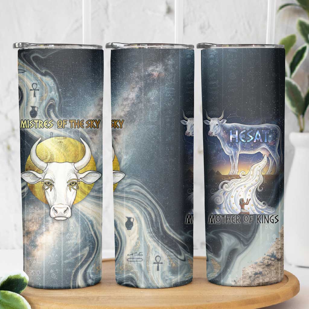 Hesat Celestial Cow Egyptian Skinny Tumbler with Mythic Sky Motif in Cosmic Theme