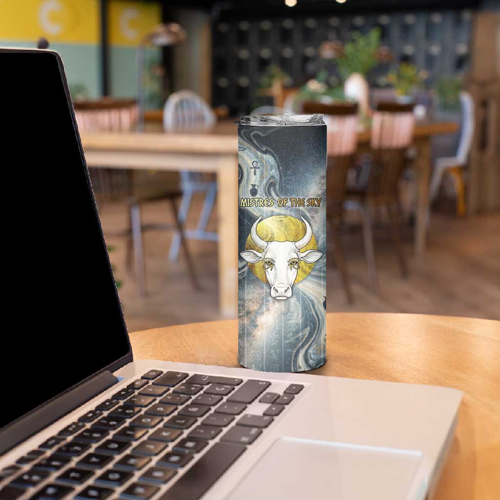 Hesat Celestial Cow Egyptian Skinny Tumbler with Mythic Sky Motif in Cosmic Theme