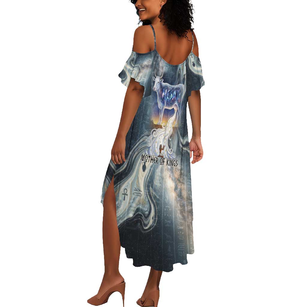 Hesat Celestial Cow Egyptian Summer Maxi Dress with Mythic Sky Motif in Cosmic Theme