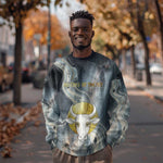 Hesat Celestial Cow Egyptian Sweatshirt with Mythic Sky Motif in Cosmic Theme
