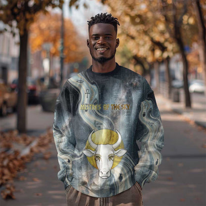 Hesat Celestial Cow Egyptian Sweatshirt with Mythic Sky Motif in Cosmic Theme