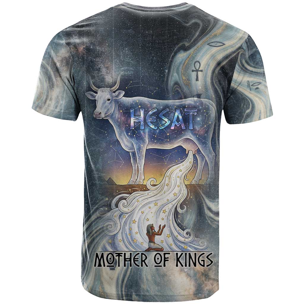 Hesat Celestial Cow Egyptian T shirt with Mythic Sky Motif in Cosmic Theme