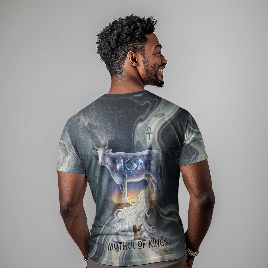 Hesat Celestial Cow Egyptian T shirt with Mythic Sky Motif in Cosmic Theme