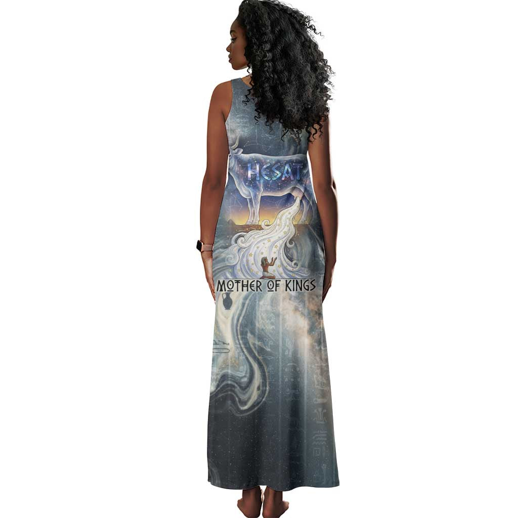 Hesat Celestial Cow Egyptian Tank Maxi Dress with Mythic Sky Motif in Cosmic Theme