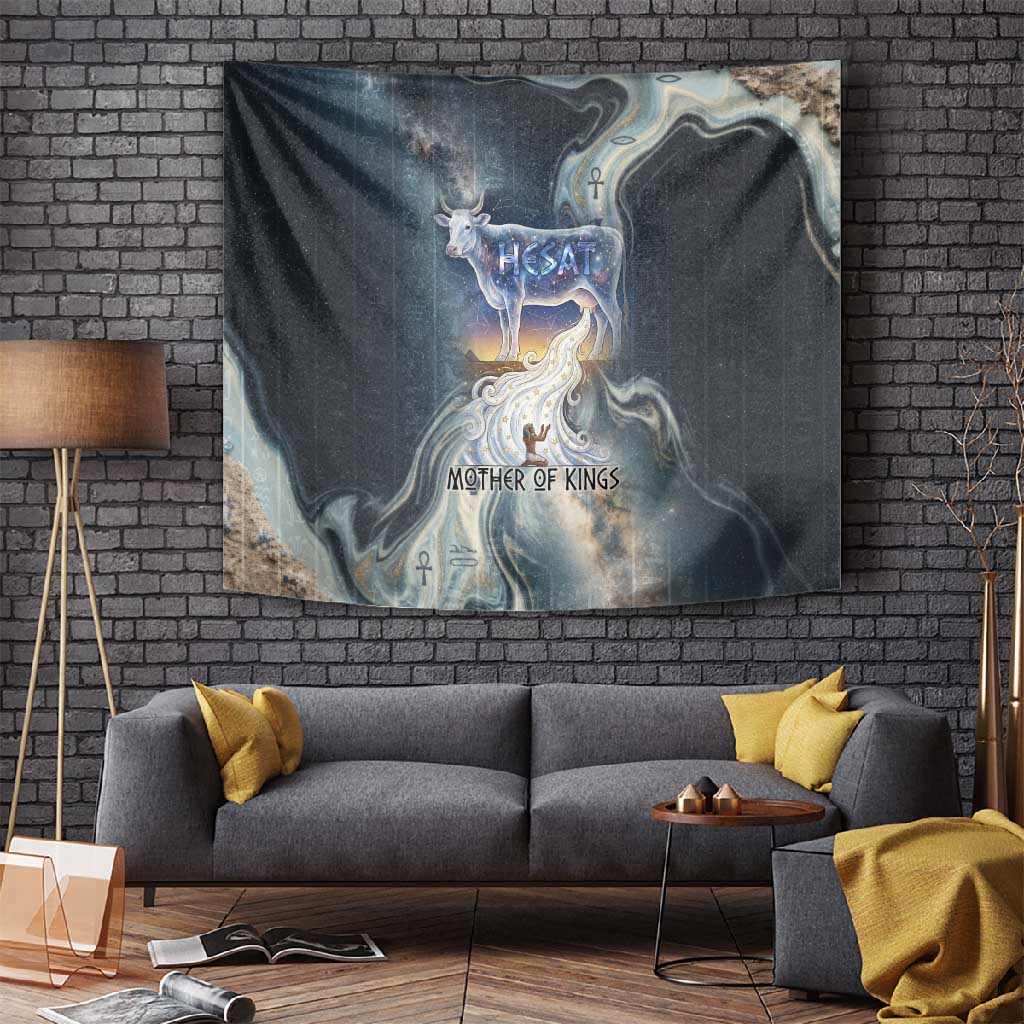 Hesat Celestial Cow Egyptian Tapestry with Mythic Sky Motif in Cosmic Theme